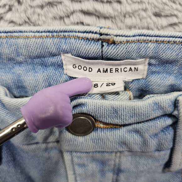 Good American Jeans Womens 8/29 Blue Curve Straight Stretch High Rise Destroyed - Picture 6 of 11